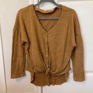 Button down sweater top with front tie